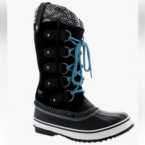 Sorel Joan of Arctic Knit Waterproof Black/Teal NL2084-010 Women Size 6